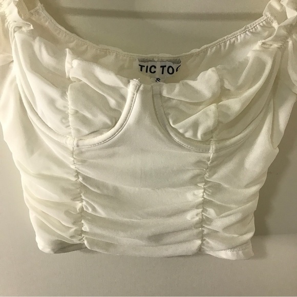 3/$15 Tic toc off white ruched corset crop top size Small - Picture 5 of 8